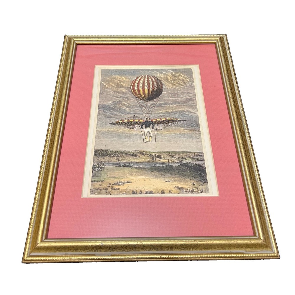 Hot Air Balloon Art Print Montgolfier Framed Glass Aeronautical